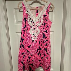 Lilly Pulitzer Pink Pineapple and Navy Dress with White Accents